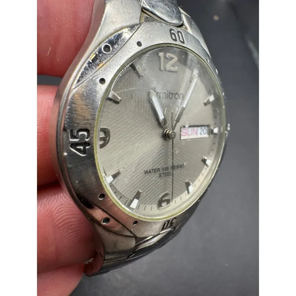 Armitron Day-Date Round Watch Stainless Steel 20/4157 Water Resistant 165ft